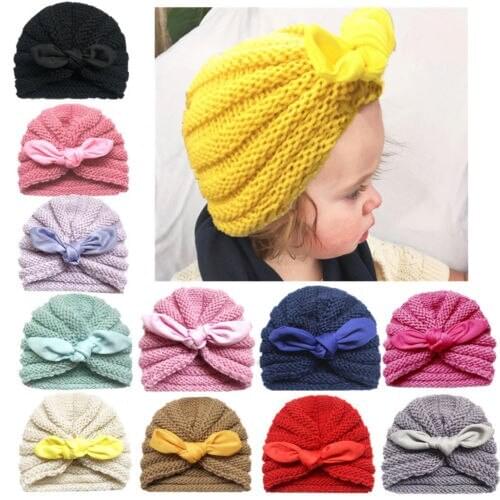 Hot Newborn Toddler Kid Boy Baby Girl Turban Knitted Beanie Hat Winter Cap Lovely Warm Caps Colorful 12 Colors
