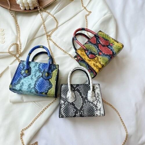 Fashion Serpentine Women Shoulder Bag PU Leather Snake Print Chain Small Totes Purse Female Retro Mini Crossbody Handbag