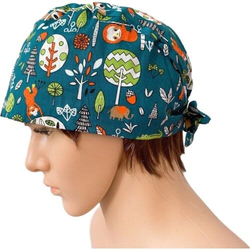 Fashion Floral Animal Cartoon Print Beanie Men Women Bunch Hair Work Hat Operating Room Nurse Kitchen Dustproof Anti-Greasy Cap