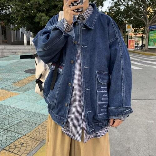 2021 Mens Youth Long Sleeve Denim Jacket Loose Embroidered Denim Jacket