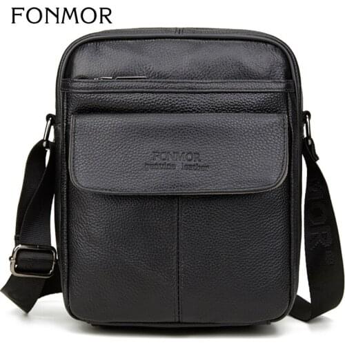 FONMOR 100% Genuine Leather Men Messenger Bag Men Handbag Vintage Shoulder Bags Travel Crossbody Bags Male Purses Phone Bag