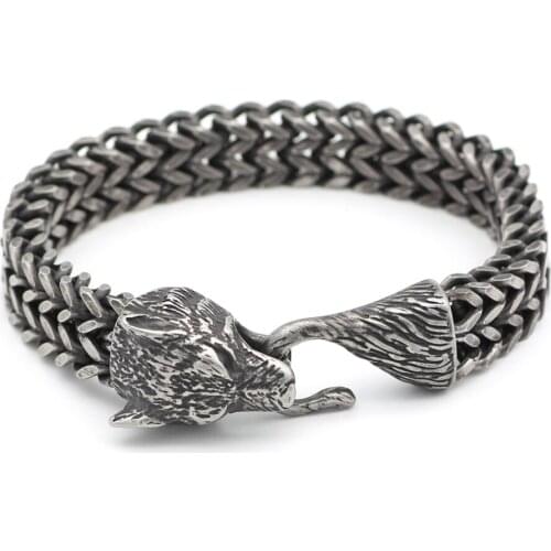 Mens stainless steel norse viking amulet odins wolf Bangles