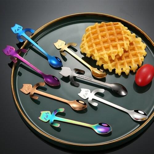 Stainless Steel Dinnerware Spoon Tea Dessert Coffee Ice Cream Spoons Kitchen Accessories Bar Drinking Tools Long Handle Blue