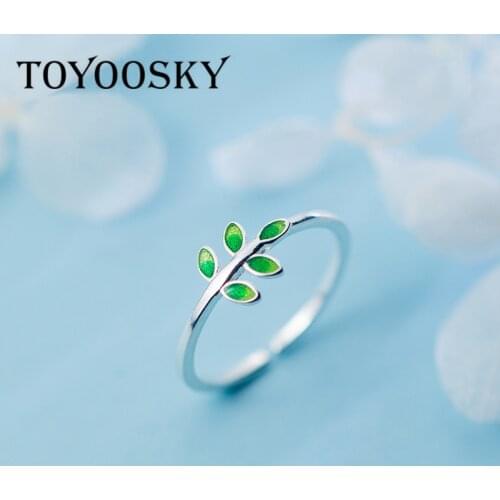New Green Leaves Open Ring s925 Sterling Silver Daily Life Fresh Rings for Women Fashion Jewerly