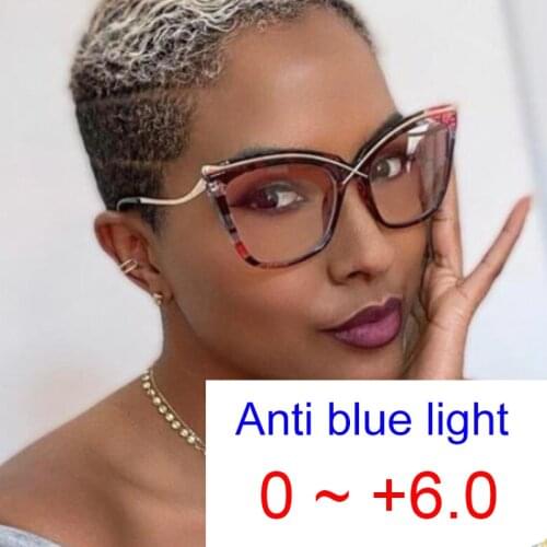 Vintage Oversized Flower Cat Eye Corrective Myopia Glasses Women Blue Light Blocking Clear Lens Glasses Vision Minus -1.5 -1.75