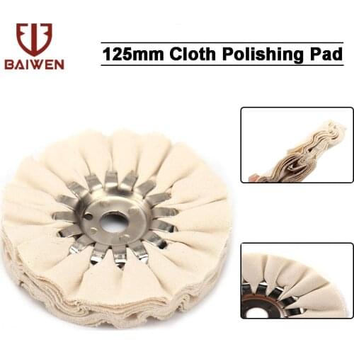 5" Cotton Airway Buffing Wheel Polishing Pad 125mm Cloth Wheel Disc 16 Plys With Iron Center Abrasive Tool 16mm Bore