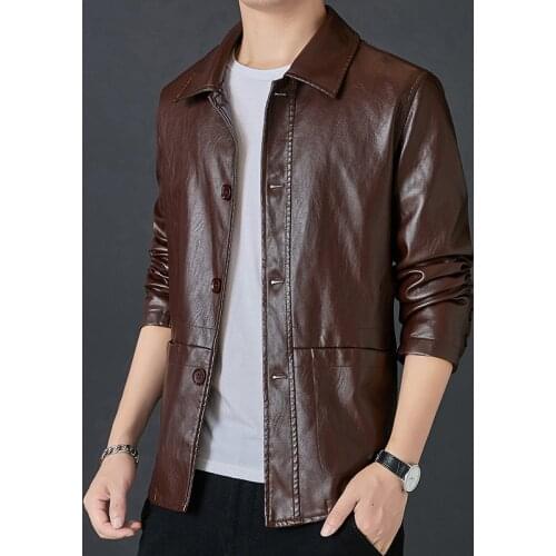 Slim Fit Solid Mens PU Leather Jacket 2020 Spring Autumn Male Windproof Jackets Casual Coat Top Middle-aged Mens Pockets Jacket