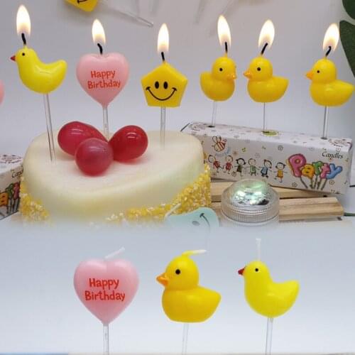 Happy Birthday Party Decoration Cake Candles Korea Ins Smokeless Color Candle Animal Yellow Duck Love Retro Robot Topper Baking