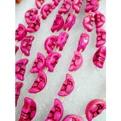 Total 19 beads 10x18mm Bright cute pink carve crescent moon half moon howlite stone Loose Beads