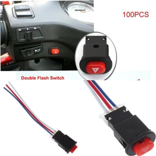 Youwinme 100pcs Universal Motorcycle Double Flash Switch Button Warning Emergency Lamp Turn Signal Flasher 3 Wires Built-in Lock