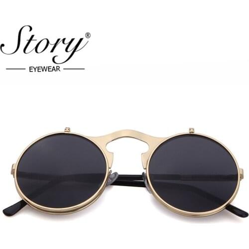 STORY fashion punk alloy sunglasses women men 2019 brand designer Vintage metal gothic steam flip sun glasses Retro Shades S3057