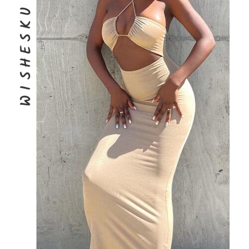 Women Sexy Halter Corset Maxi Dress Cut Out Backless Off Shoulder Bodycon Gowns 2021 Summer Beach Vacation Fairy Grunge Clothes