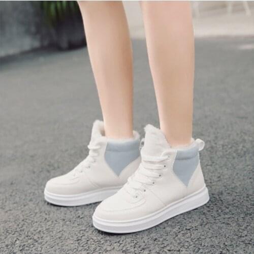 2020 Winter Boots Women Ankle Boots Warm PU Plush Winter Woman Shoes Sneakers Flats Lace Up Ladies Shoes Women Short Snow Boots