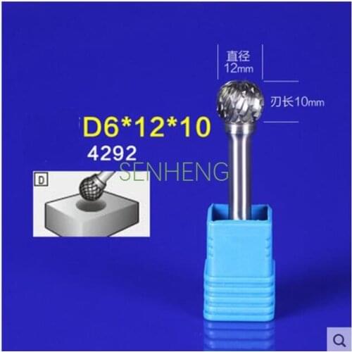 1Piece 4292 C6*12*10 Rotary burrs grinding head steel double groove type steel engraving woodworking milling cutter