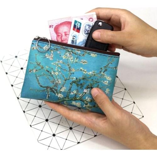 1 Pcs Mini Vintage Oil Painting Coin Purse Women Girls Fashion Printed PU Wallet Lipstick Portable Money Purse Pocket Bag New