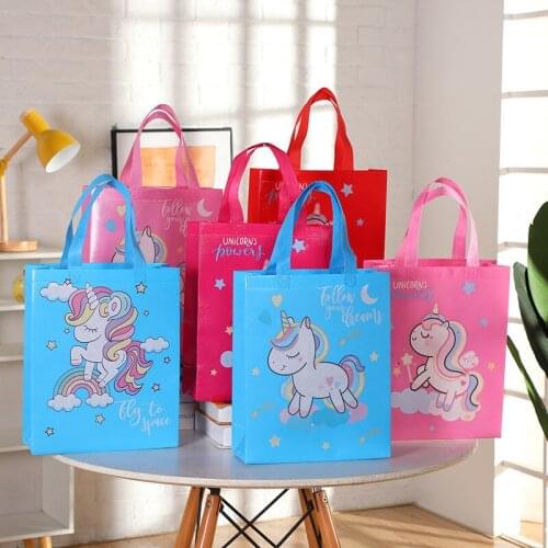 12Pcs Unicorn Gift Tote Bags Kids Birthday Party Favor Travel Storage Package With Handle Shopping Bag DIY Gift Bag Navidad2021