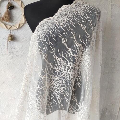 130*100cm ivory Wedding bridal Dress Applique DIY Headdress scarf veil Embroidered Lace Fabric Patch curtain table cover