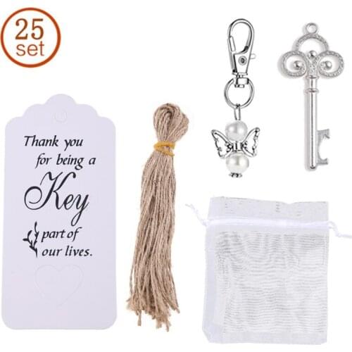 25pcs/set Key Bottle Opener Angel Keychain with Tags Wedding Party Favor Souvenirs Gifts for Guest