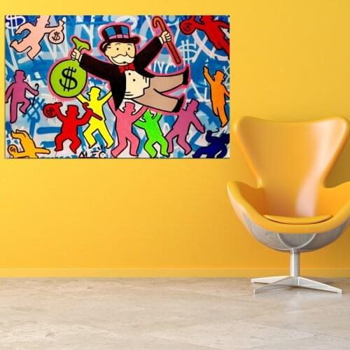 Alec Monopoly Rich Life Canvas Art Posters and Prints Monopoly Dancing Graffiti Wall Art Canvas Pictures for Home Decor Cuadros
