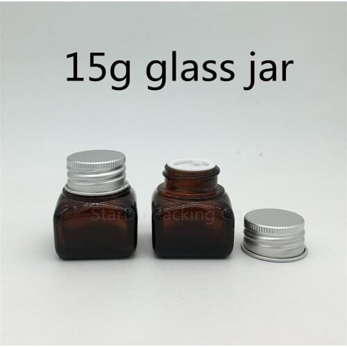 Free shipping 15g Square Shape amber Glass Cream Jar for Eye Cream and Lipstick, Senior Cream Bottle 100pcs