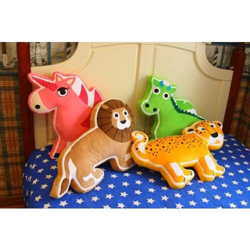 Large stuffed toy pillow 3D coloured cartoon animal elephant , lion, leopard,plush toy soft throw pillow birthday gift b1355