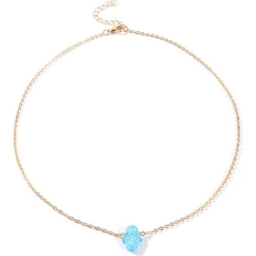 Trendy Fatima Hand Opal Choker Chain Necklace for Women Gold Silver Color Crystal Necklaces Party Wedding Fashion Jewelry Gift