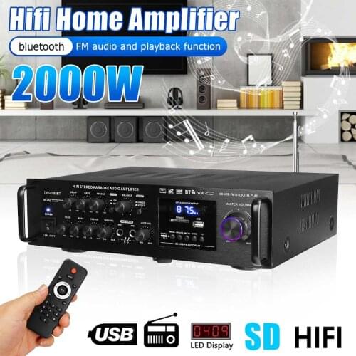 2000W Digital Amplifiers Bluetooth Amplificador Audio Processor Bass Stereo Music Audio Power Hifi FM USB SD LED 220V Subwoofer
