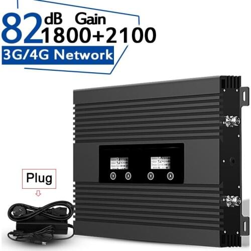 Two LCD Display 3G 4G Signal Amplifier LTE 1800 WCDMA 2100 Booster Band 3 Band 1 Dual Band Cellphone Signal Repeater 82dB Gain