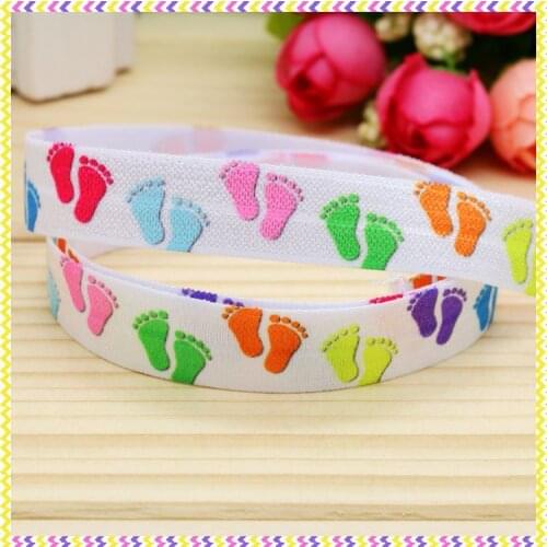 DHK 5/8'' 5yards Fold Elastic FOE foot printed headband headwear hair band diy decoration OEM Wholesale E121