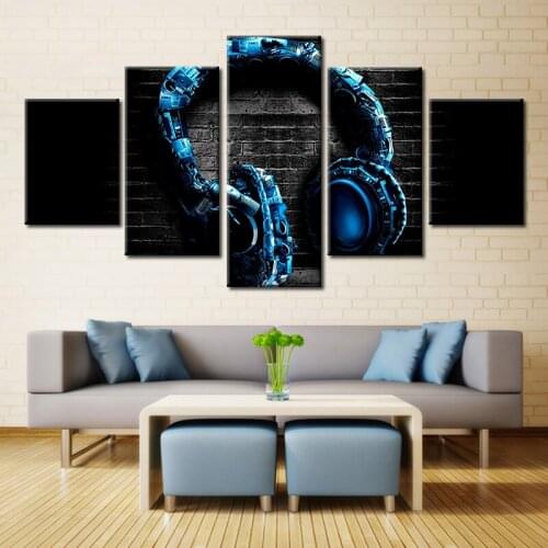 Embelish Hot 5 Pieces Modern Home Decor Wall Art Poster For Living Room Cool Blue Headset Music Modular Pictures Canvas Painting
