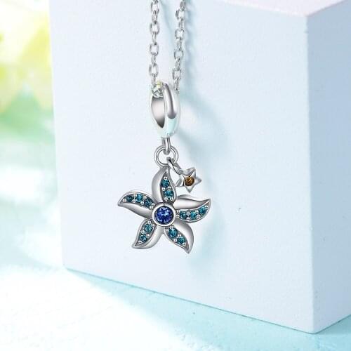 100% 925 Sterling Silver Starfish Silver Charm Cubic Zirconia Fit Europe Style Charms Bracelets GW Fashion Jewelry S349H20