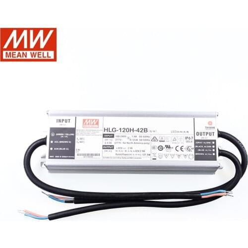 MEAN WELL HLG-120H-42B 42V Dimming Power Supply 110V/220V AC to 42V DC 2.9A 120W waterproof IP67 Dimmable LED driver Transformer