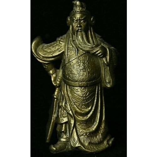 FengShui Chinese Copper Brass Dragon Robe Guan Gong God Guan Yu warrior Statue