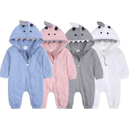 2021 New Shark Zipper Hooded Infants Jumpsuit Spring Autumn Long Sleeve Cotton Baby Romper 0-24 Months Newborns Baby Boy Clothes