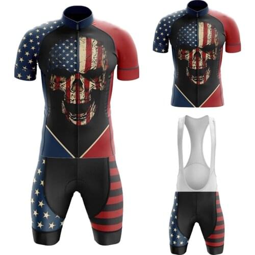 USA New Cycling Jersey Set V1 Maillot Ciclismo Hombre Breathable Short Sleeve Bike Clothing Bib Shorts Gel Breathable Pad MTB