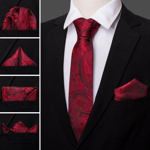 Rust Red Wedding Slik Ties For Man Paisley Floral Neck Ties Set Jacquard Fire Red Krawatte Party Gift Box Set Barry.Wang LS-5148