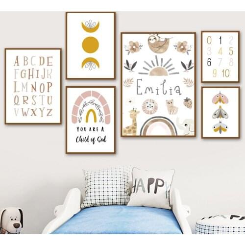 Sloth Giraffe Sun Rainbow Alphabet Number Wall Art Canvas Painting Nordic Posters And Prints Wall Pictures Baby Kids Room Decor