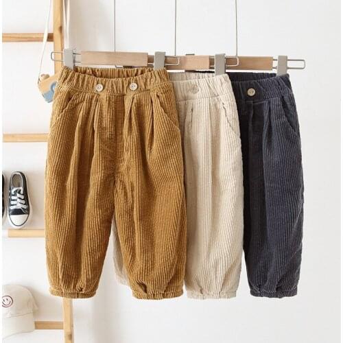 Hotsale 2020 Winter Kids Trousers Korean Casual Baby Boys Girls Plus Velvet Warm Pants Toddler Child Solid Loose Corduroy Pants