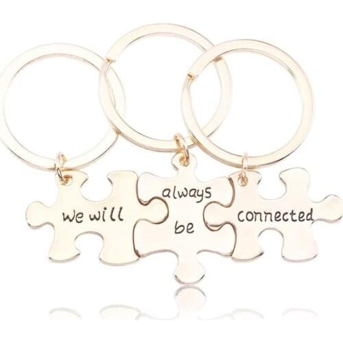 Trendy Best Friends Keychain Carved We Will Always Be Connected Key Chain 3 Piece Puzzle Geometry Keychains Bff Jewelry Llaveros