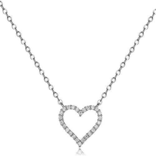UFOORO Fashion Sterling Silver Accessories S925 Necklace Heart Shape Love Gift Jewelry Simple Clavicle Chain