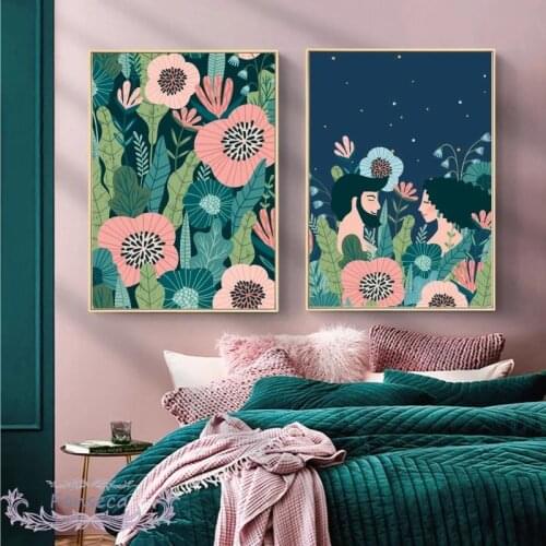 Cartoon Pictures for Home Design On The Wall Art Print Flower Sweet Couple Canvas Painting Living Room Bedrooms Love Poster