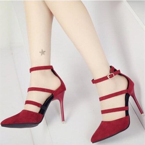 2019 Spring New Womens Shoes European and American Fashion Sexy High Heels Pointed Suede Hollow Work Shoes Simple Single Shoes