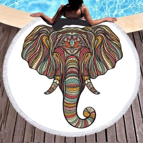 New Bohemian Elephant Digital Print Summer Round Beach Towel Beach Wall Tapestries Sport Towel Yoga Mat Round with Tassels