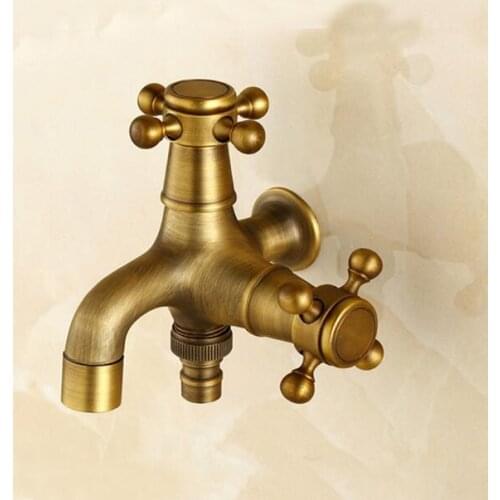 New Antique Bronze total brass double use washing machine faucet,garden & Bathroom Wall Mounted basin faucet with cross handle