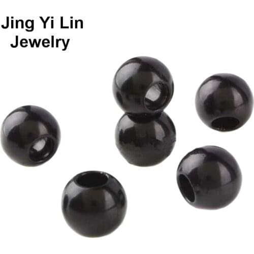 Wholesales 50pcs Black Acrylic Shiny Simulated Pearl Rondelle Loose Large Hole Charm Beads Fit European Bracelet