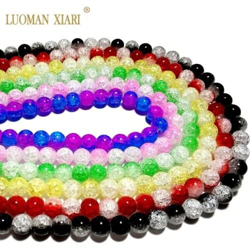Wholesale Two Side different Color Snow Cracked Crystal Natural Stone Beads For Jewelry Making DIY Bracelet Necklace 6/8/10/12mm