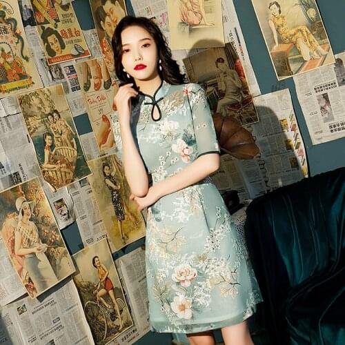 Daily Wearable Cheongsam New Womens Summer Wear Fashion Young Girls National Fashion Improved Dress Short dress
