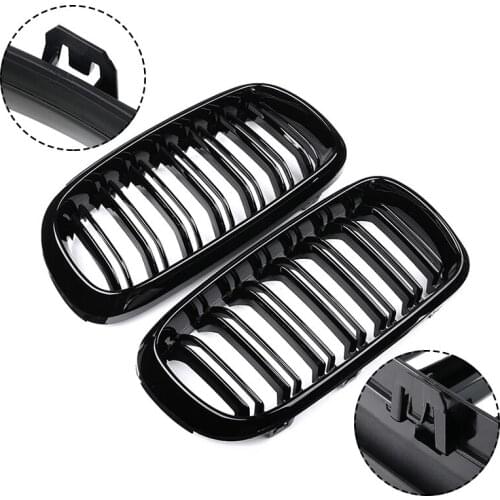 1pair Grill Black Glossy Car Auto Sport Style Radiator Racing Grille Kidney Fit For BMW X5 F15 2013-2018 DIY Moulding