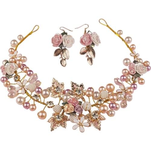 Luxury Pink Gold Pearl Bridal Crowns Handmade Tiara Bride Headband Crystal Wedding Diadem Queen Crown Wedding Hair Accessories