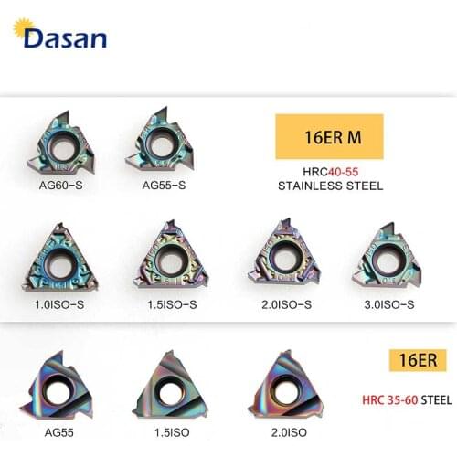 10pcs 16ER 16IR 1.0 ISO 2.0 3.0 AG60 AG55 Thread Insert Solid Carbide Blade CNC Lathe Cutter Tool High Quality for Steel